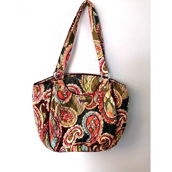 Vera Bradley Handbags - Vera Bradley‎ Womens Handbag Brown Floral L Quilted Fabric Zip Double Handles